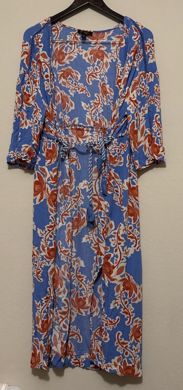 Jessica Simpson Lailaa Floral Chiffon Duster Cardigan Size Small Blue